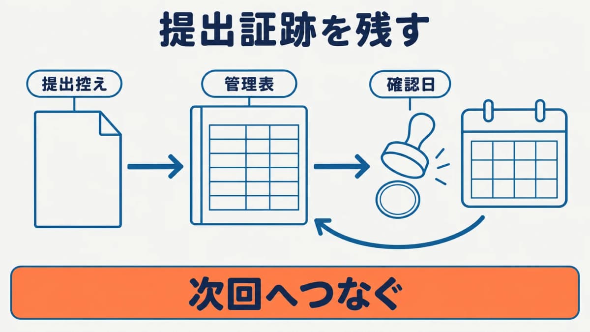 提出証跡と次回確認日を残す図