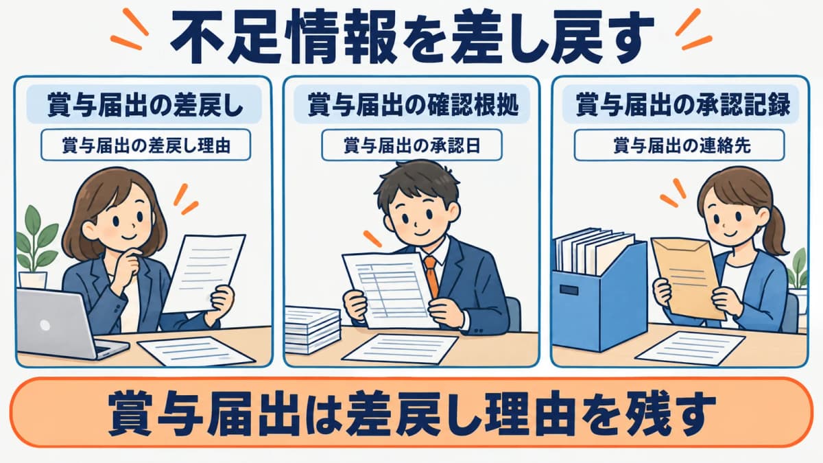 賞与支払届の準備の差戻しを防ぐ確認手順