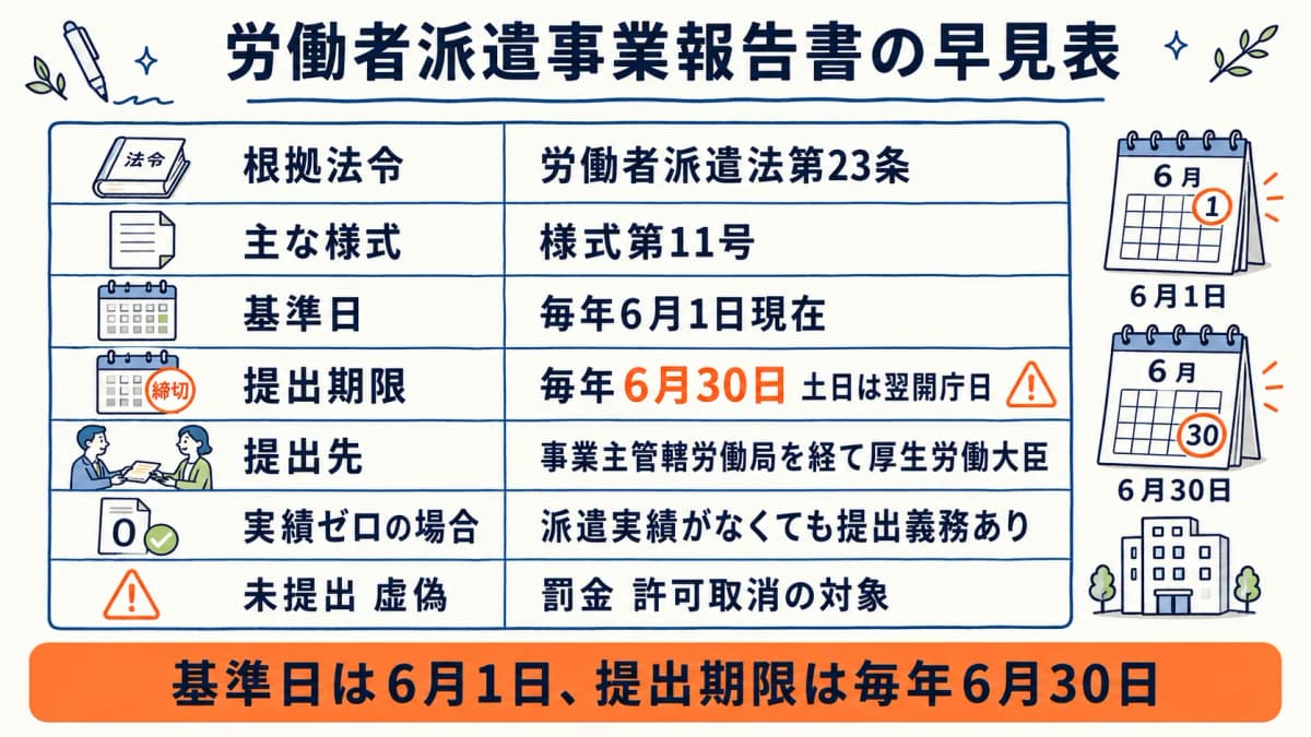 労働者派遣事業報告書の提出義務・基準日・提出期限を整理した早見表