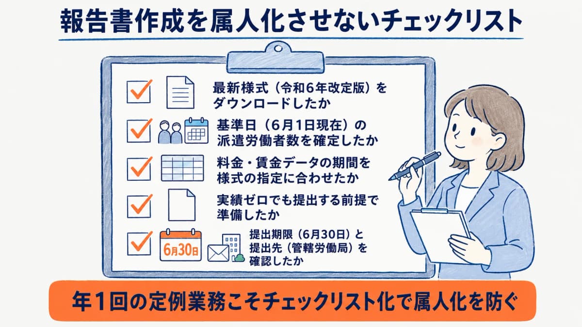 年1回の報告書作成を属人化させないためのチェックリスト図