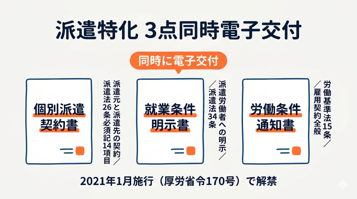 派遣特化 3点同時電子交付(個別派遣契約書・就業条件明示書・労働条件通知書)