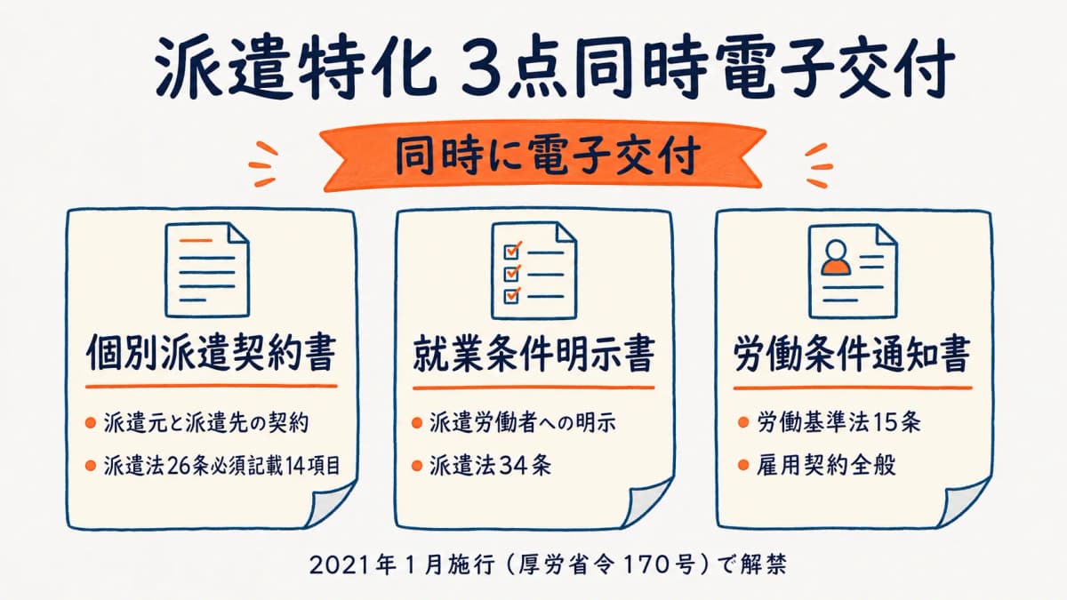 派遣特化 3点同時電子交付(個別派遣契約書・就業条件明示書・労働条件通知書)