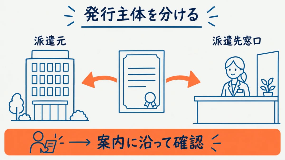 派遣元と派遣先窓口の発行主体を分ける図