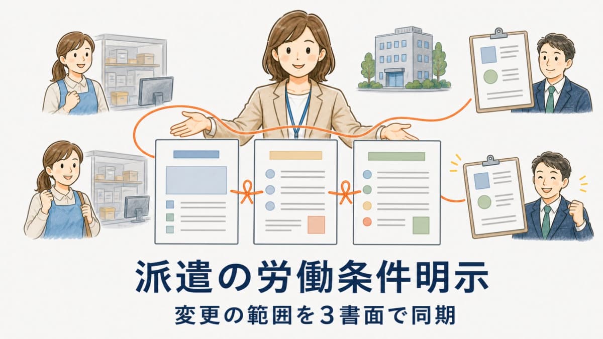 派遣の労働条件明示|変更の範囲を3書面で同期【2026年版】