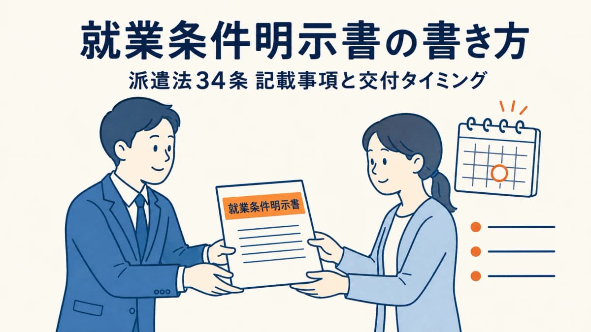 派遣の就業条件明示書の書き方|記載事項・交付タイミングと派遣契約書(26条)との違い【2026年版】