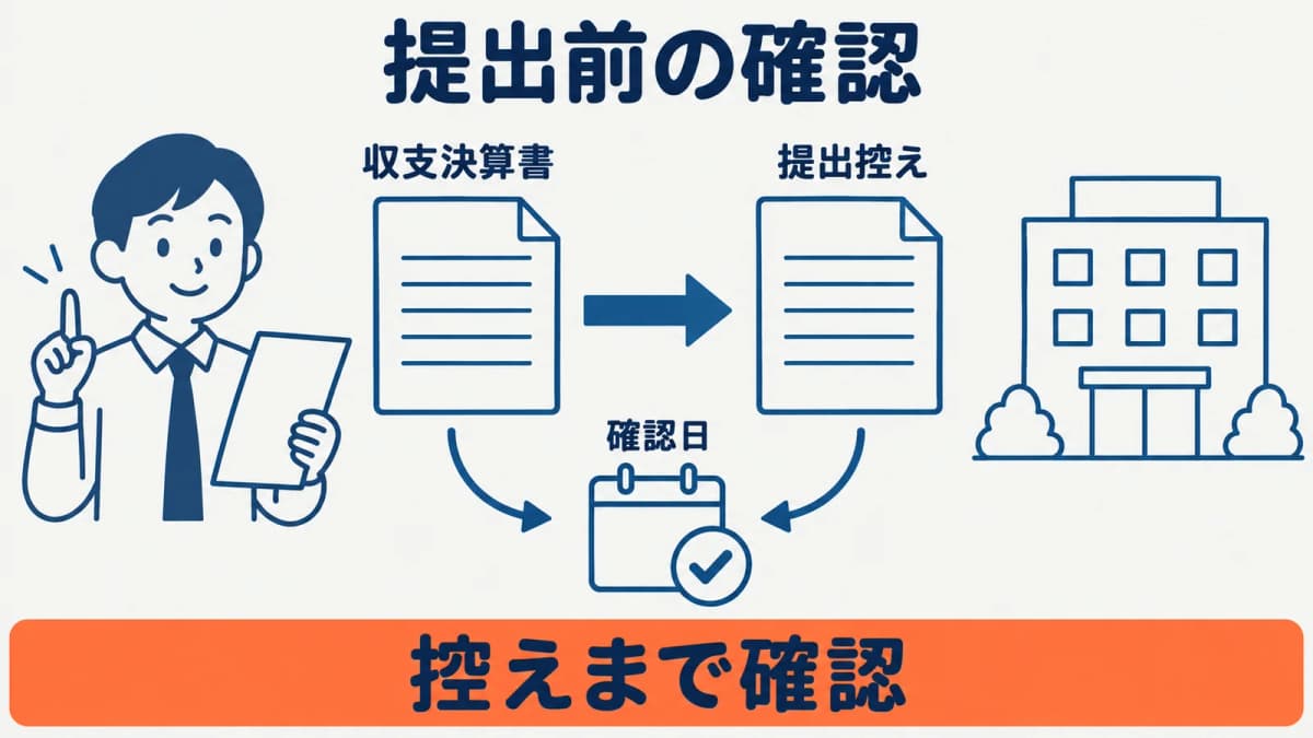 提出前確認と控えの保管を示す図