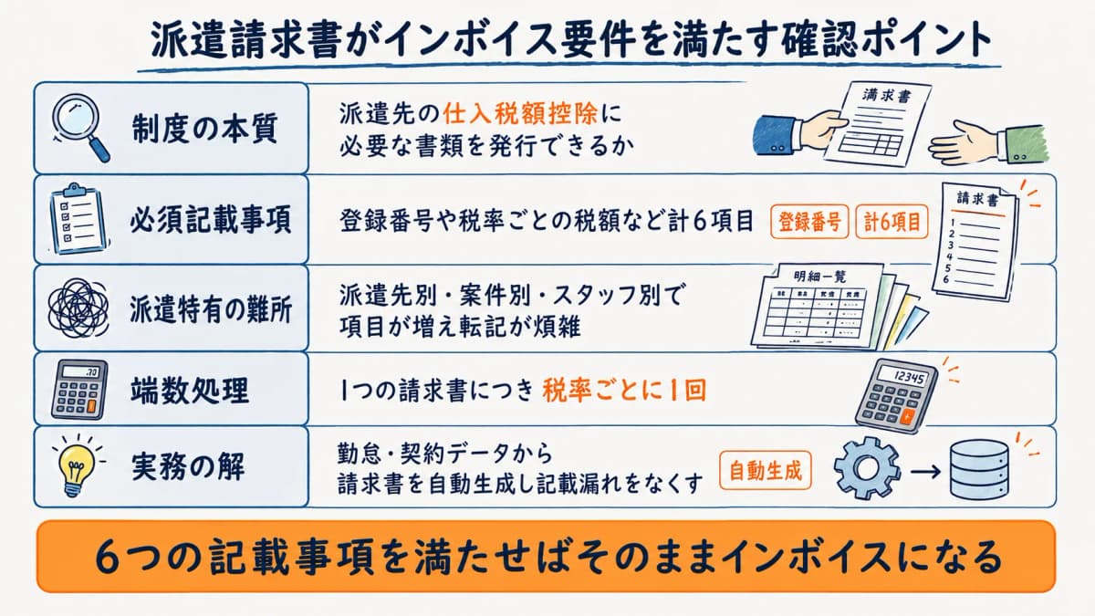 派遣請求書がインボイス要件を満たすための確認ポイント早見表