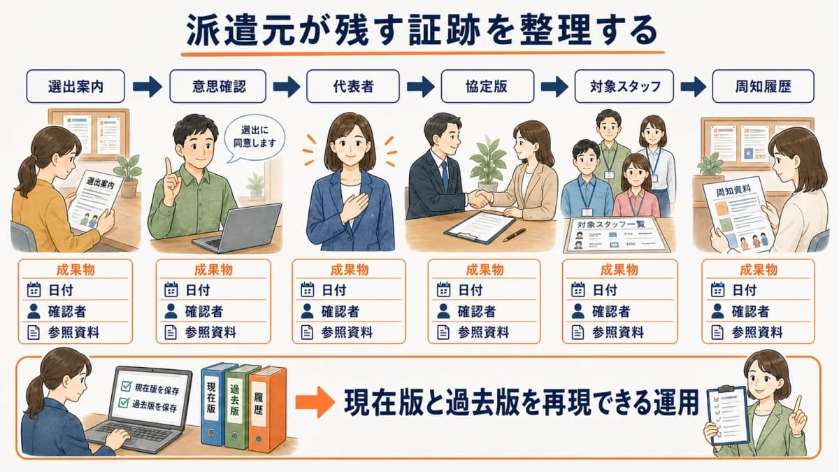 代表者の選出記録から協定締結と周知まで派遣元が残す証跡
