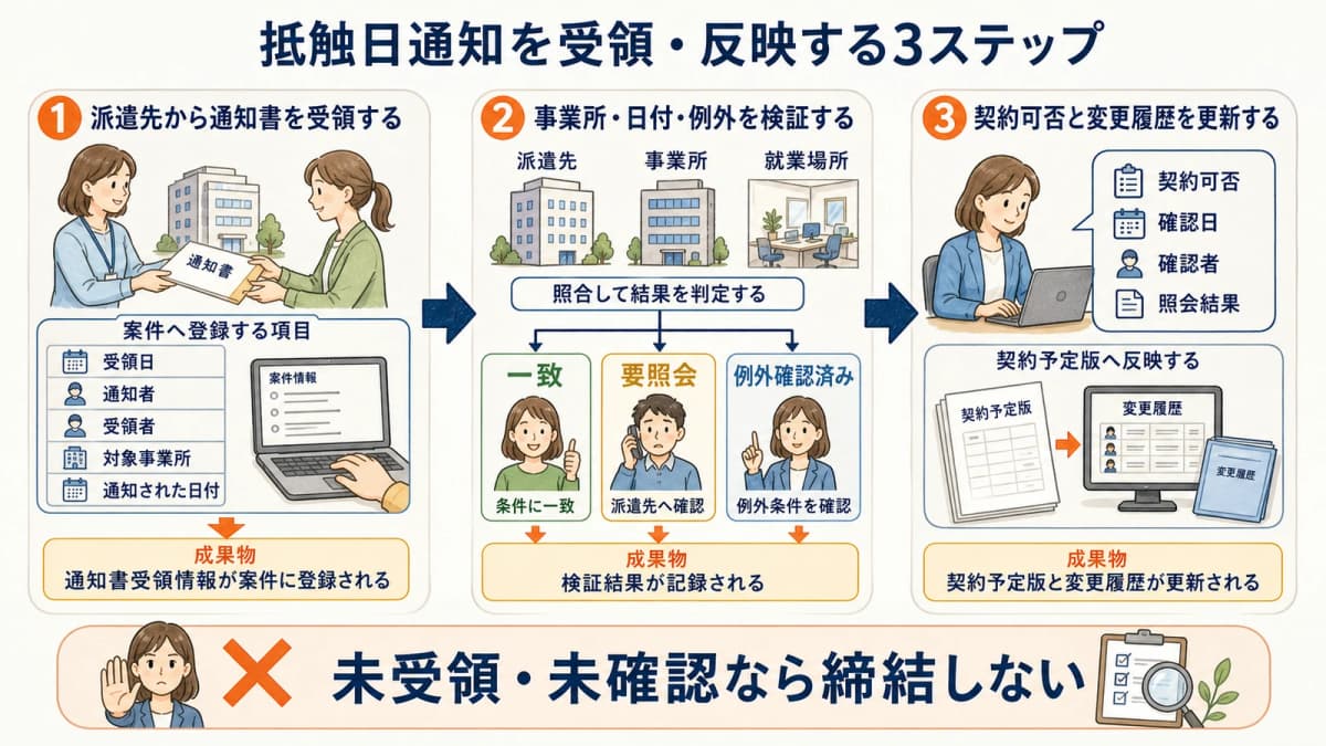 抵触日通知の受領から検証と契約版更新までの3ステップ