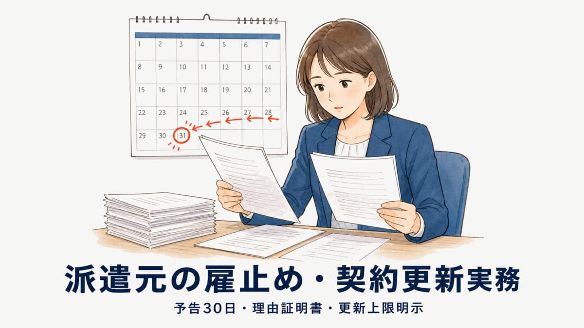 派遣会社(派遣元)の雇止め・契約更新実務|予告30日・理由証明書・更新上限明示【2026年版】
