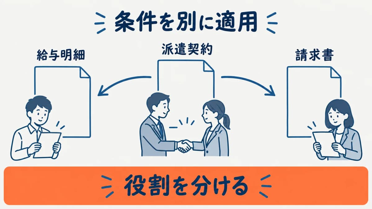 賃金条件と派遣契約条件を別々に適用する図