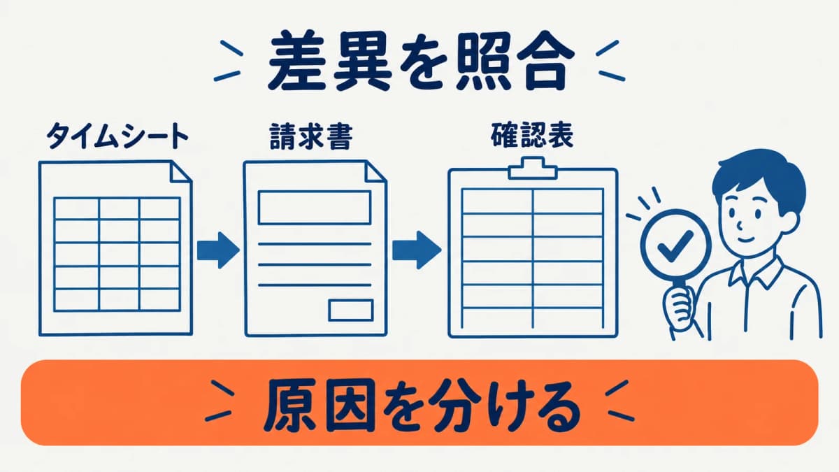 タイムシートと請求書の差異を照合する図