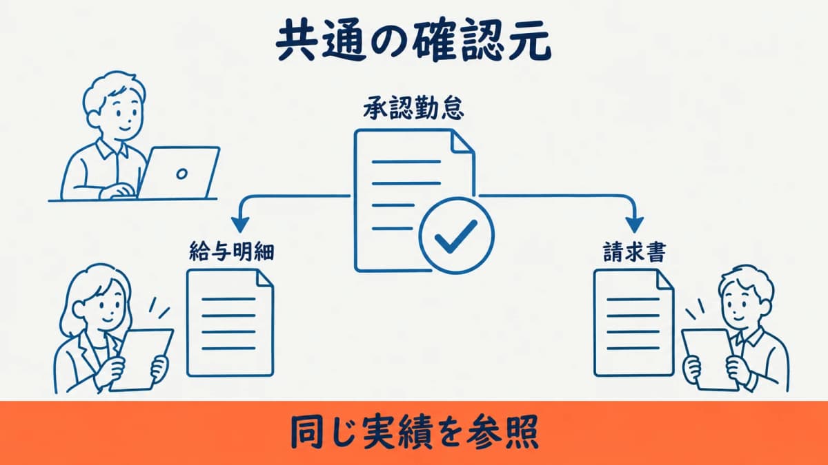 承認勤怠を給与と請求で照合する図