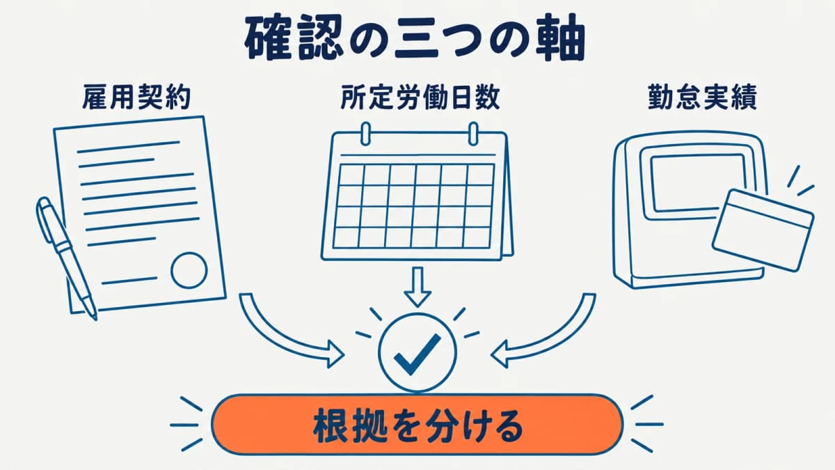 雇用関係と所定労働日数を分けて確認する早見図