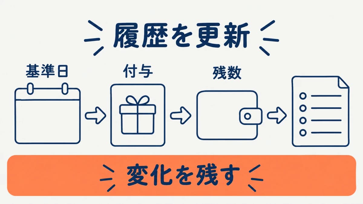 基準日から残数までの履歴を管理する図
