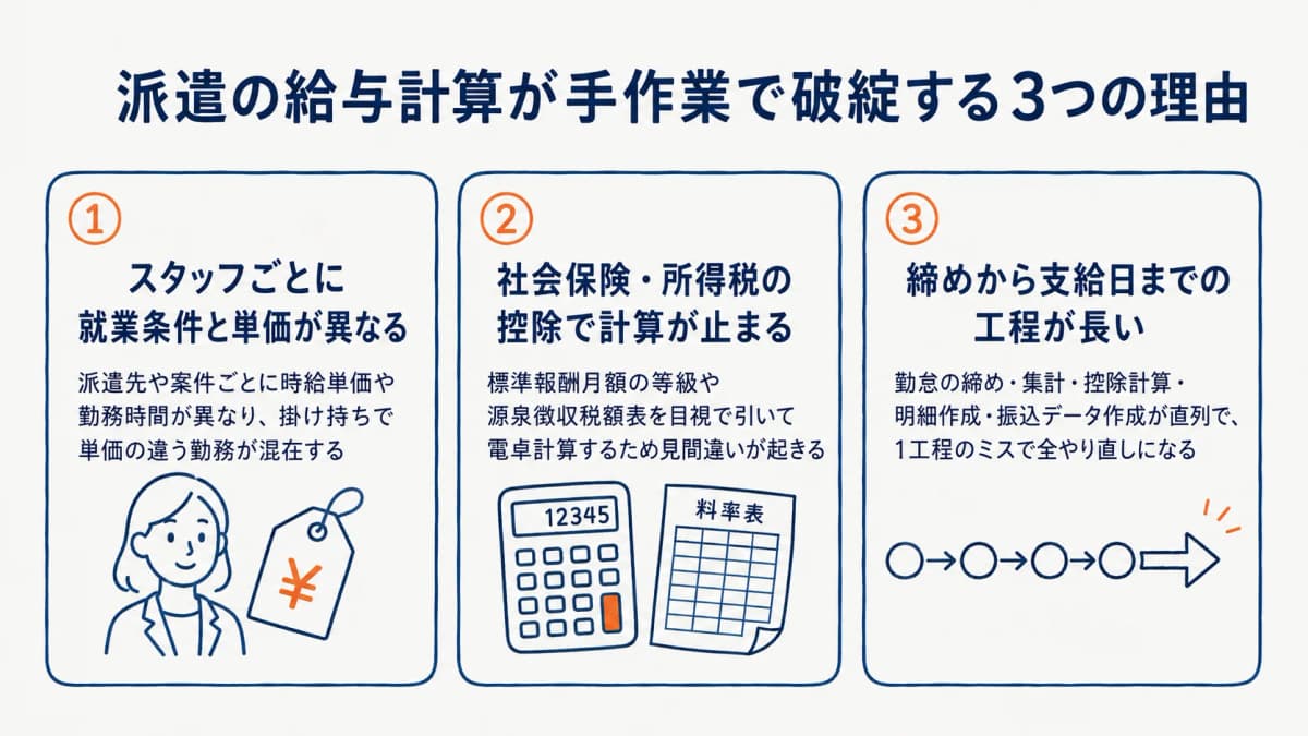 派遣会社の給与計算が手作業で破綻する3つの構造的理由