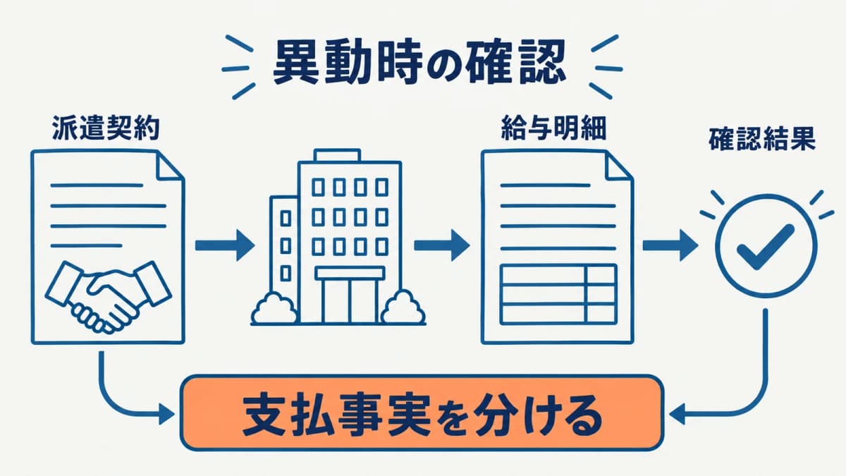 派遣契約終了と給与支払の確認を分ける図