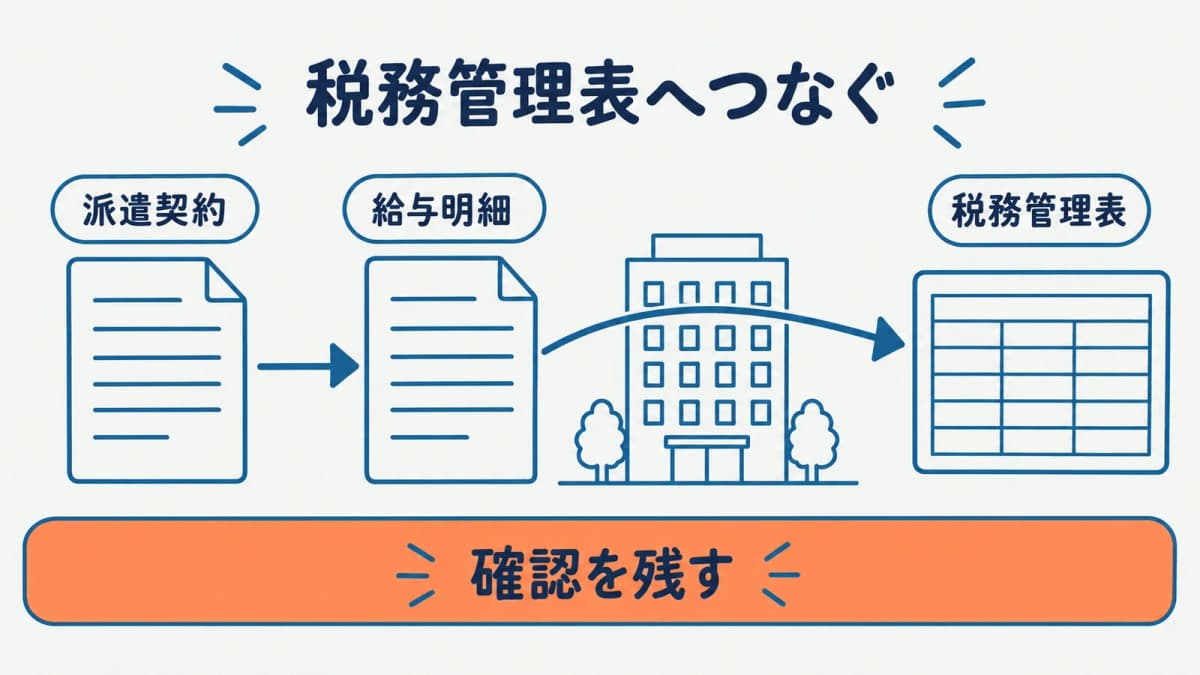 派遣契約情報と税務管理表をつなぐ図