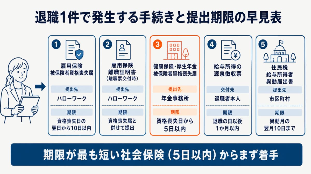 派遣スタッフの退職手続きを提出先3窓口と期限で整理した早見表