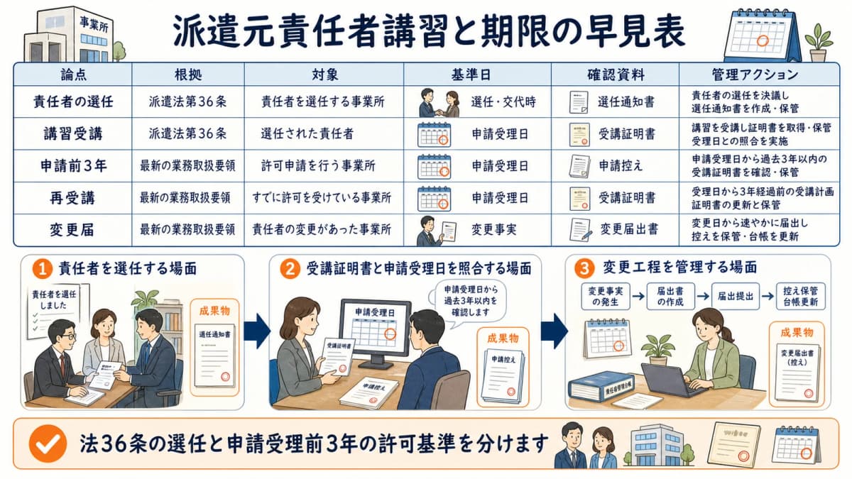 派遣元責任者の選任義務と申請前3年基準を分ける期限早見表
