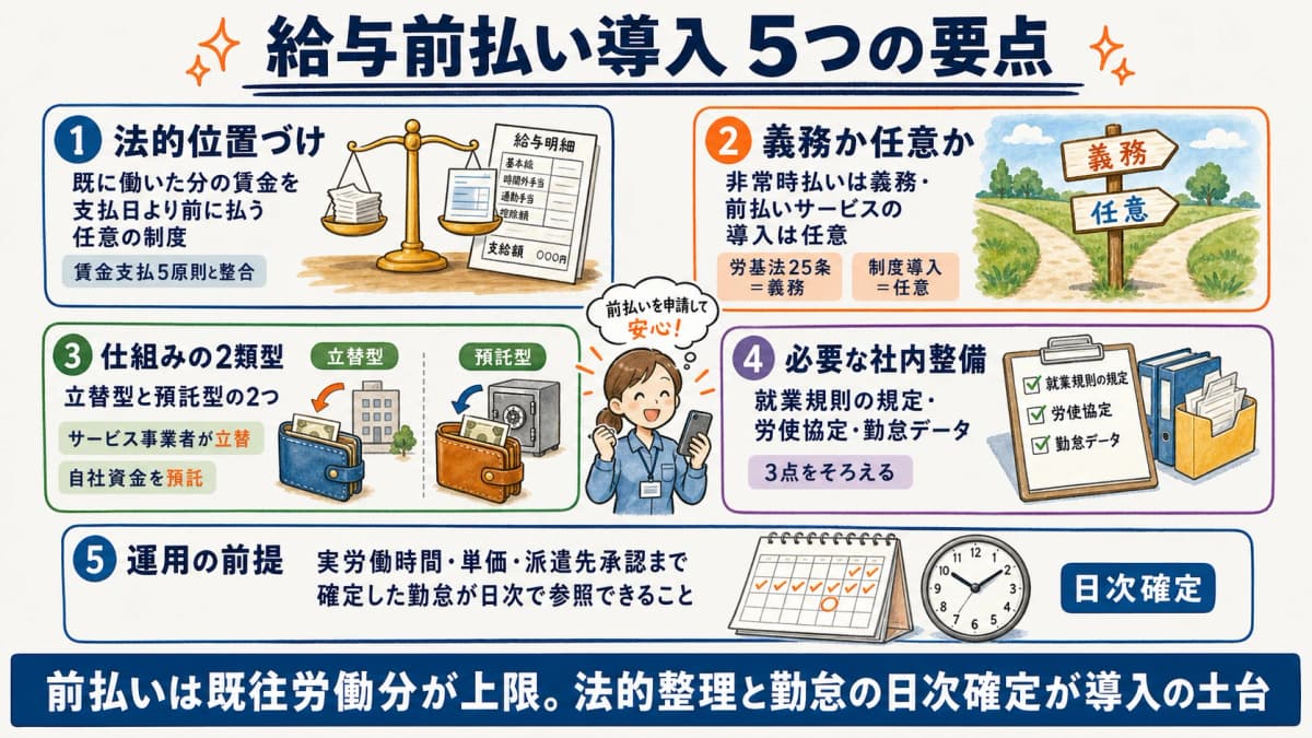 派遣会社の給与前払い導入の要点早見表