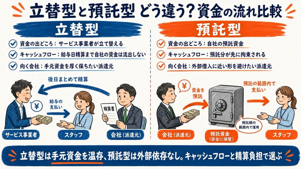 立替型と預託型の資金の流れ比較
