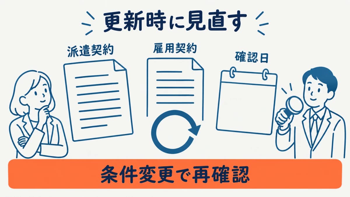 更新時に派遣契約と雇用契約を見直す図