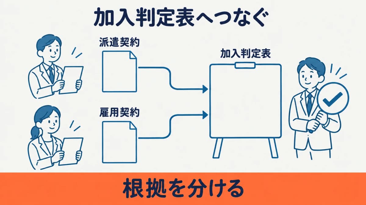 派遣契約と加入判定表をつなぐ図