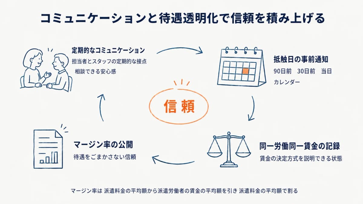 担当者コミュニケーションと待遇透明化による信頼構築の循環
